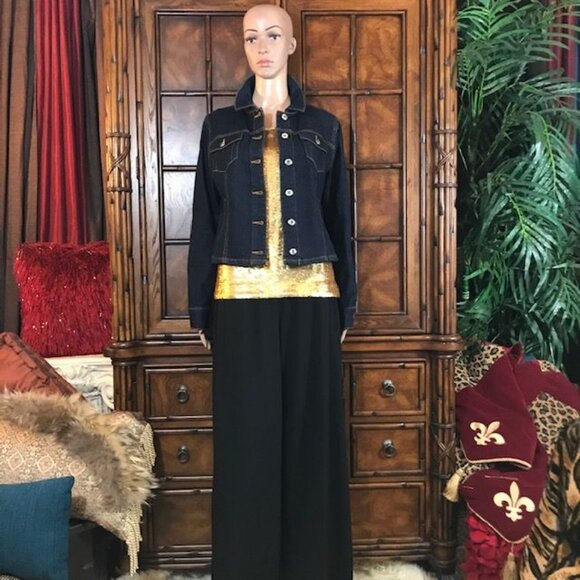 NWOT Du Jour Dark Wash Curved Ruffle Back Stretch Cotton Blend Denim Jacket - Picture 6 of 14